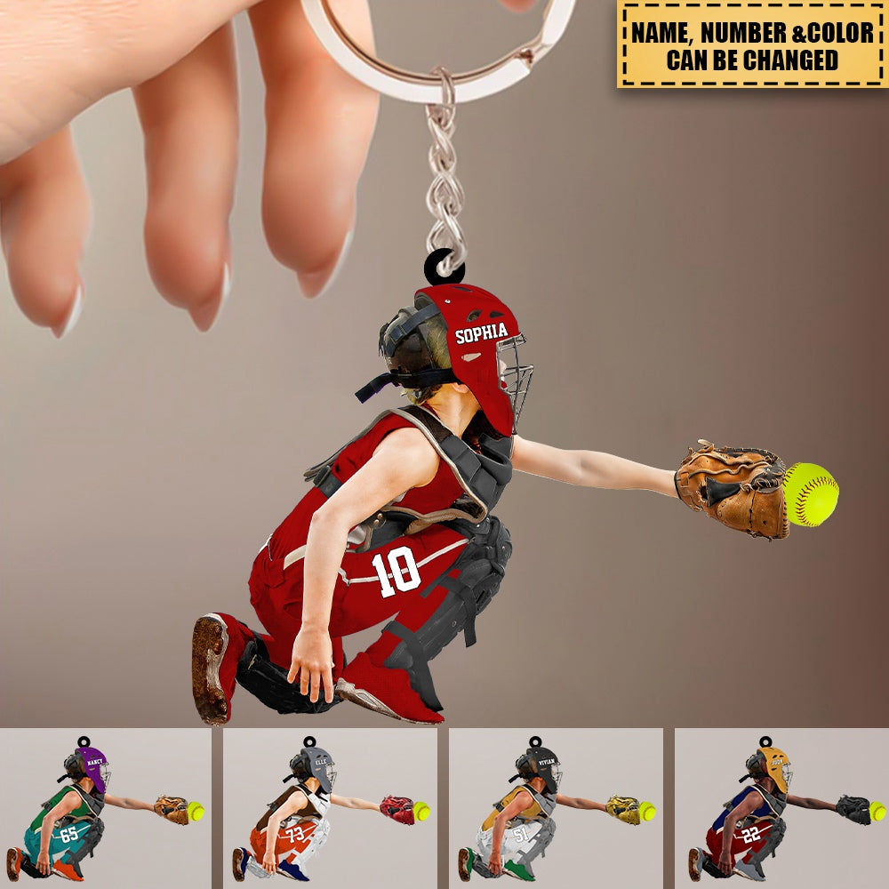 Personalized Baseball/Softball Apperance And Name Acrylic Keychain - Gift for Baseball/Softball Lovers