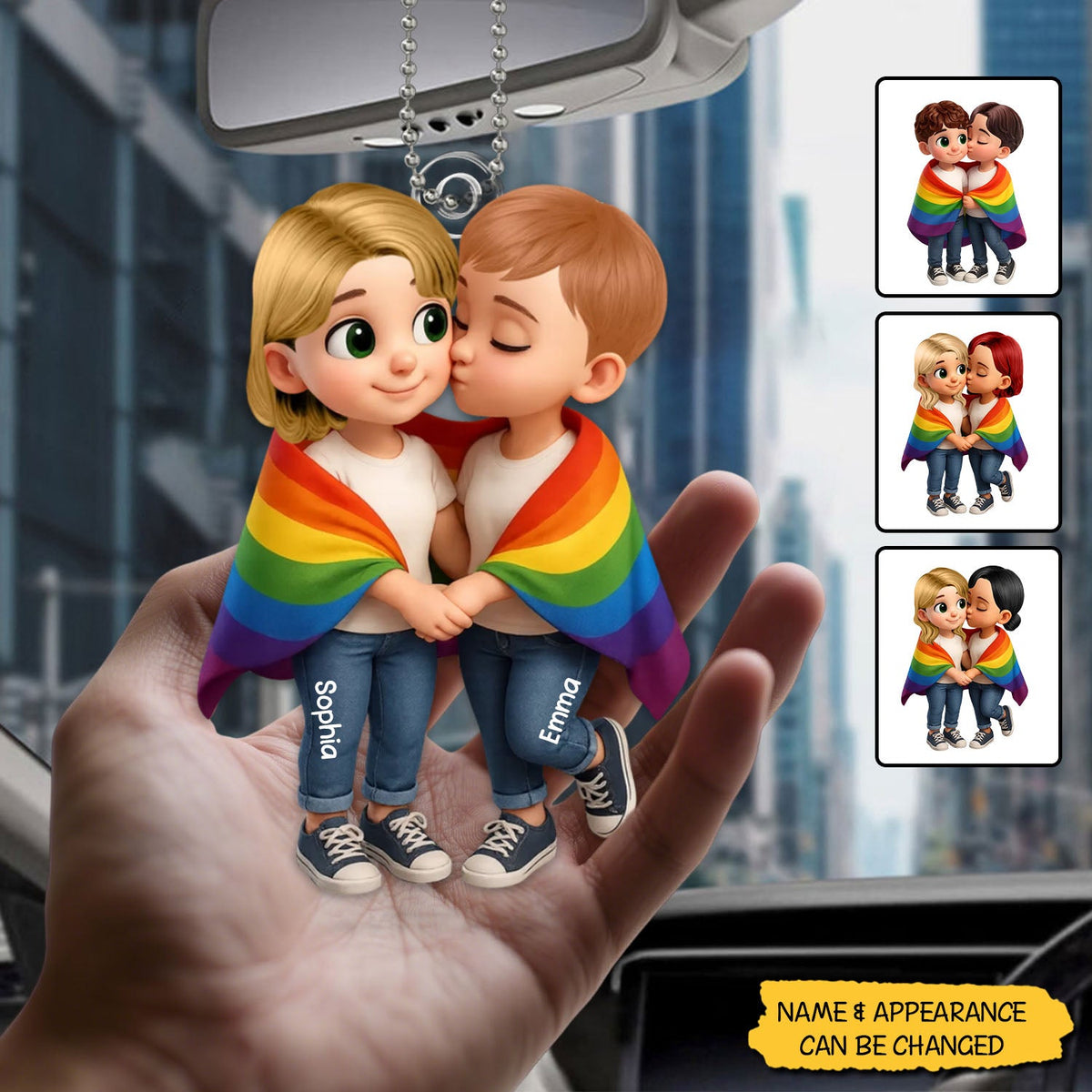 Pride Month LGBT Couple Love Is Love Personalized Acrylic Car Hanger, Gift For Couple