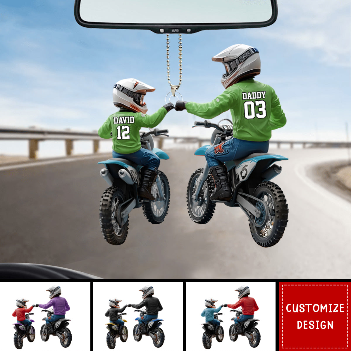 Dirt Bike Dad And Kid - Personalized Dirt Bike Car Ornament