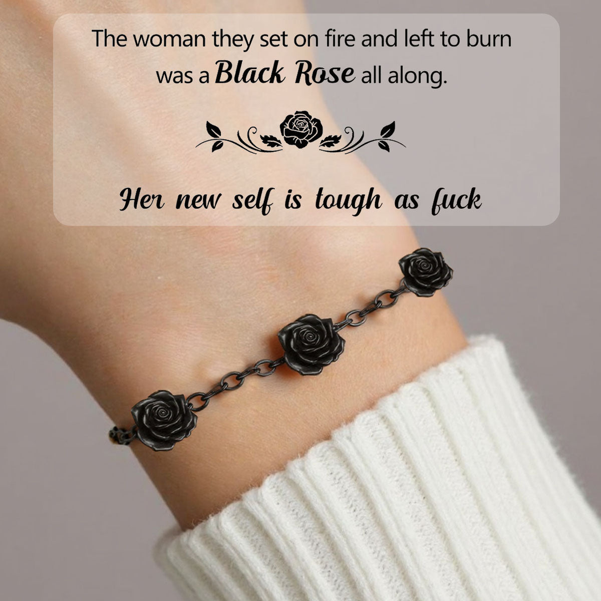 Black rose stands for survival Open Bracelet
