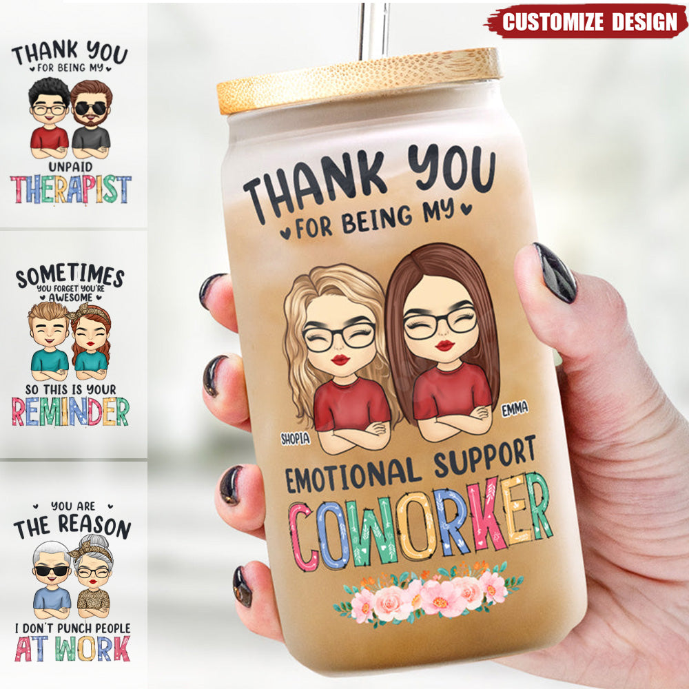 Thanks For Being My Unpaid Therapist - Bestie Personalized Custom Glass Cup, Iced Coffee Cup - Gift For Best Friends, BFF, Sisters, Coworkers