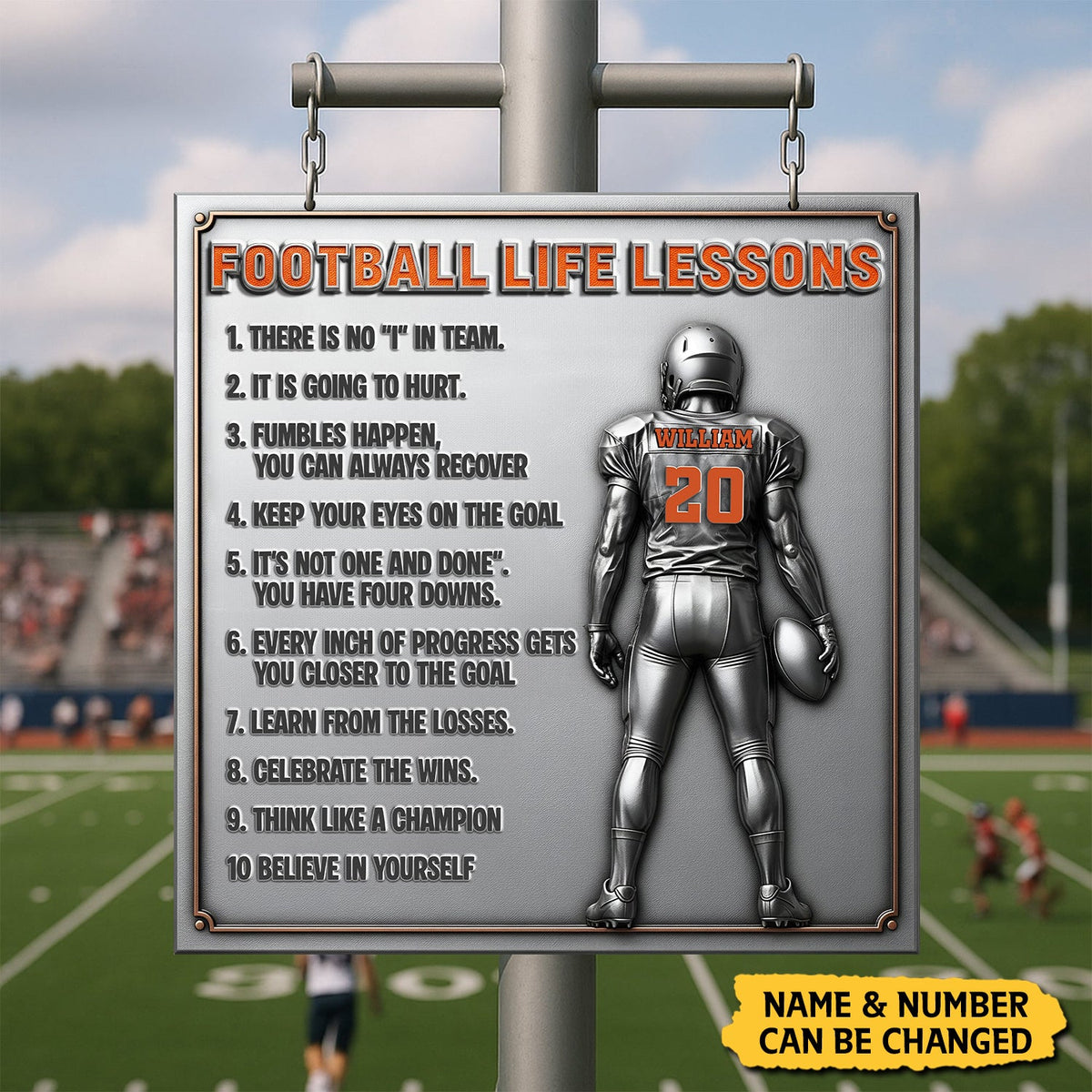 Football Life Lessons Personalized Metal Sign – Gifts For Football Player