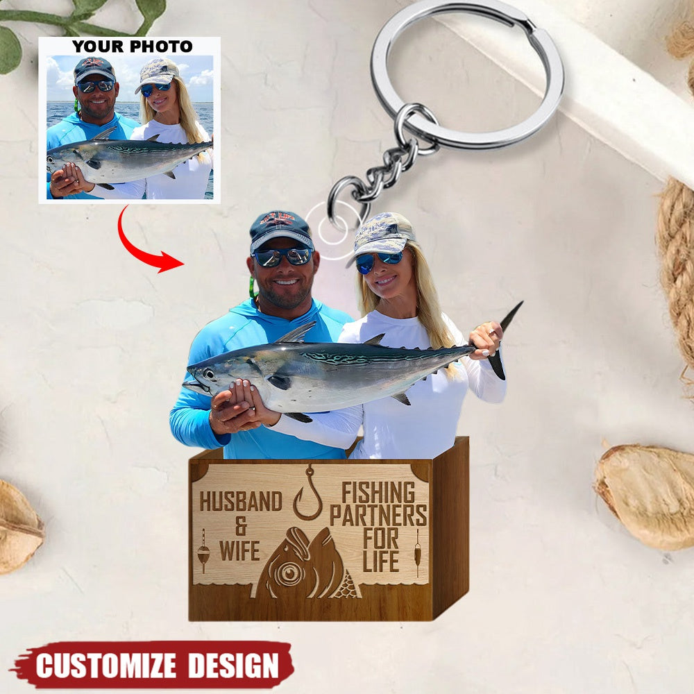 Husband & Wife, Fishing Partner For Life - Personalized Photo Acrylic Keychain