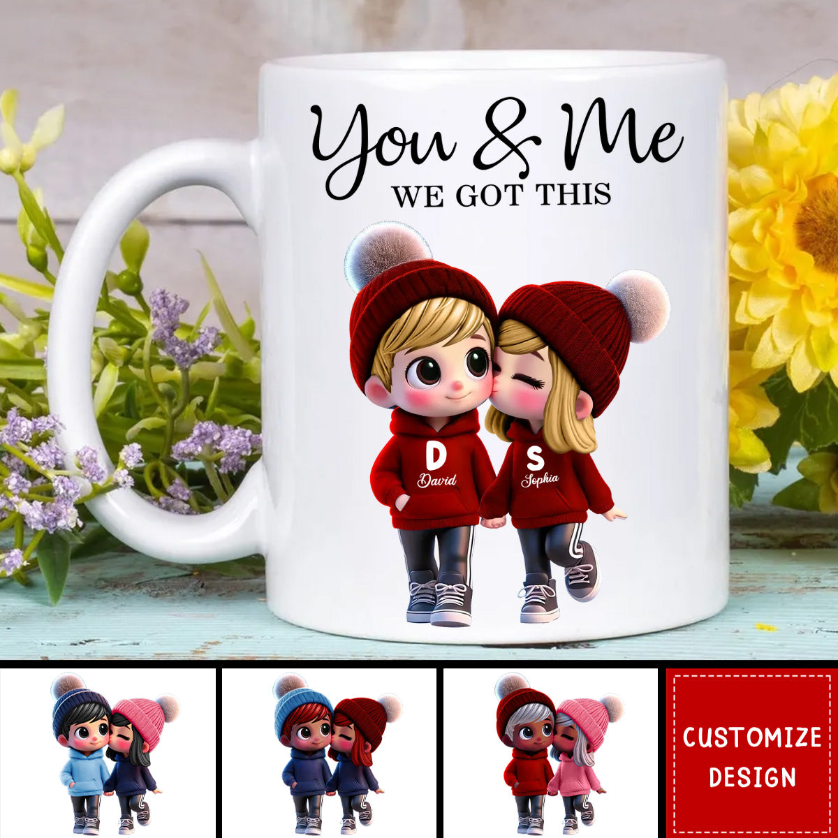 Cute Cartoon Couple Walking Personalized Mug-Gift For Couple