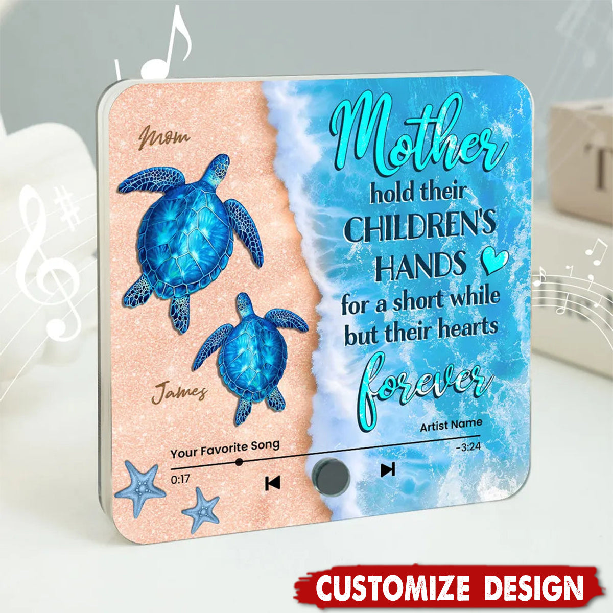 Mothers Hold Their Children's Hands Sea Turtle - Personalized Music Fridge Magnet - Mother's Day Gift For Mom For Grandma