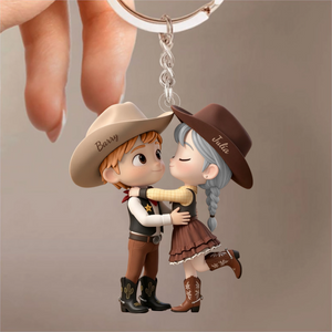 Personalized Cowboy/Cowgirl Couple Keychain, Western Country Lovers Gift