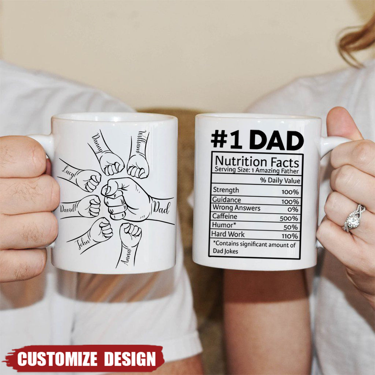 Dad Nutrition Facts Hand Bump - Personalized Mug For Father