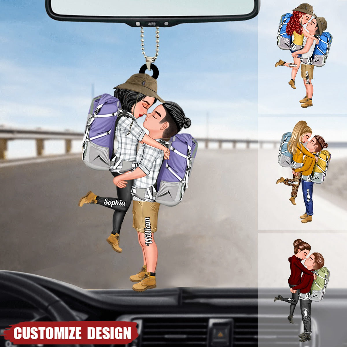 Doll Couple Camping Kissing Hugging, Camping For Life Personalized Car Ornament
