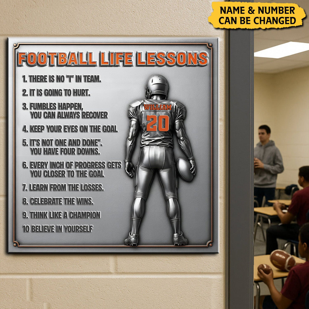 Football Life Lessons Personalized Metal Sign – Gifts For Football Player