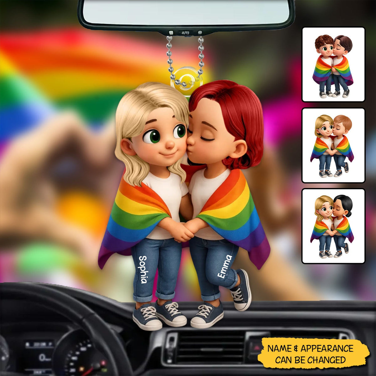 Pride Month LGBT Couple Love Is Love Personalized Acrylic Car Hanger, Gift For Couple
