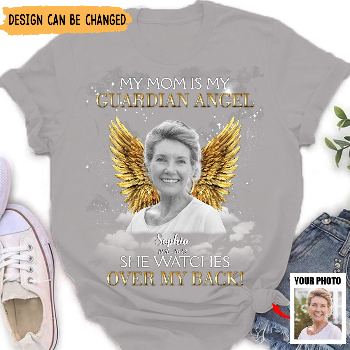 Custom Memorial Mom/ Dad T-shirt - Upload Photo - Memorial Gift Idea For Family Member - My Mom Is My Guardian Angel