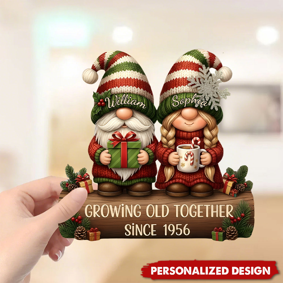 Couple Growing Old Together Plaque, Personalized Christmas Standing Wooden Plaque, Xmas Decor For Couples And Grandparents