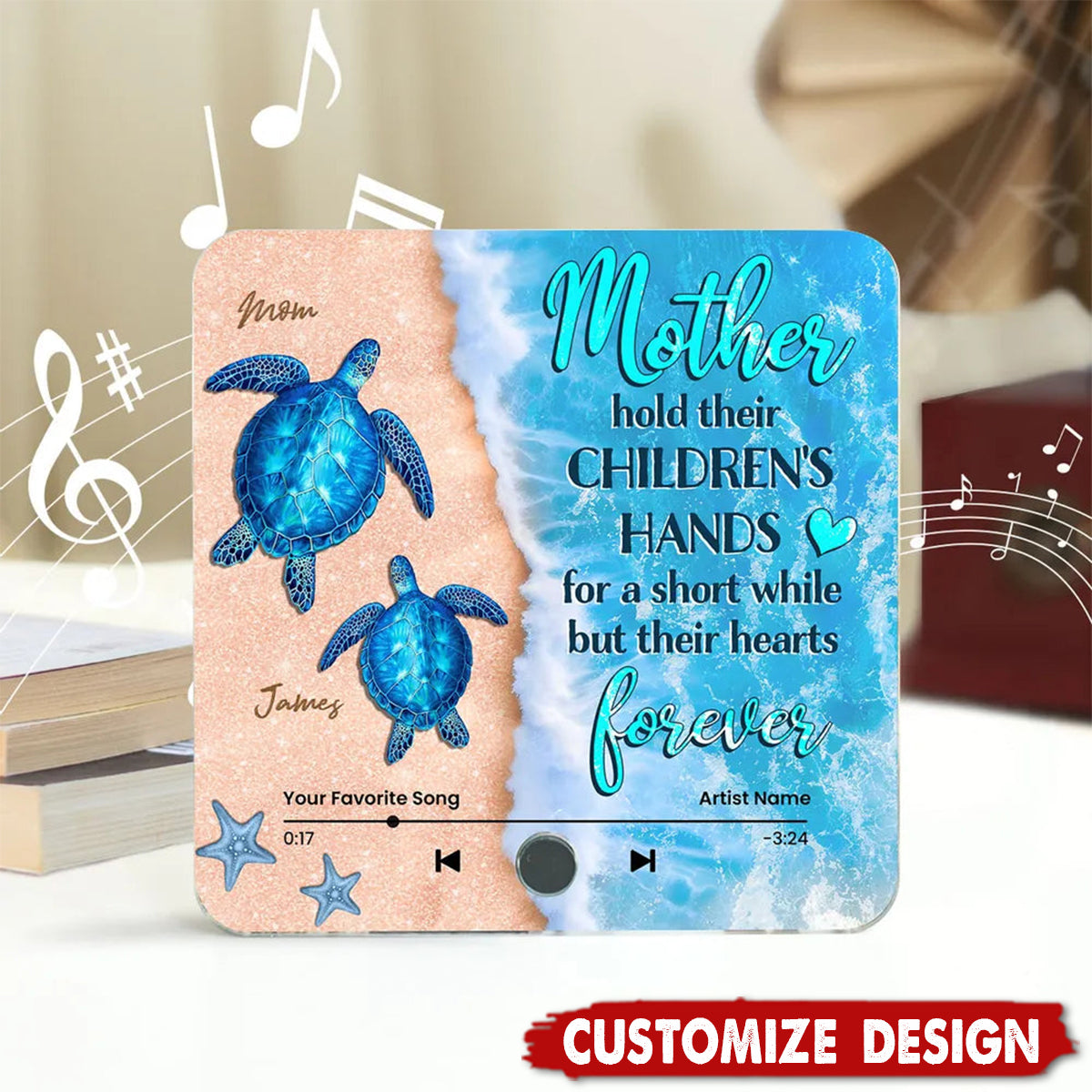 Mothers Hold Their Children's Hands Sea Turtle - Personalized Music Fridge Magnet - Mother's Day Gift For Mom For Grandma