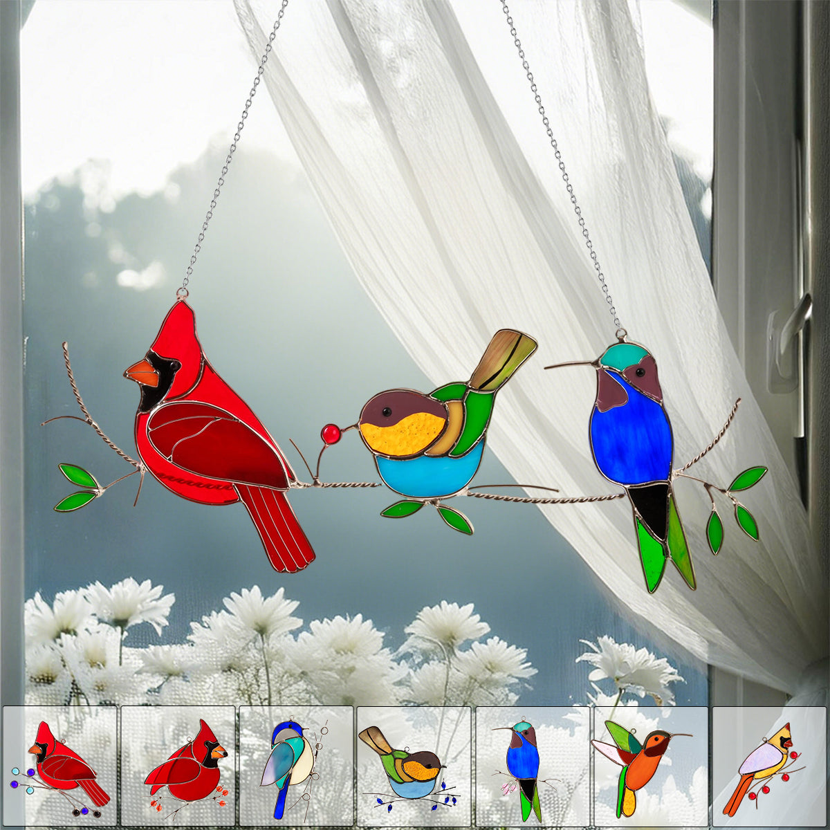 Stained Glass Humming Birds Suncatcher - Gift For Bird Lovers