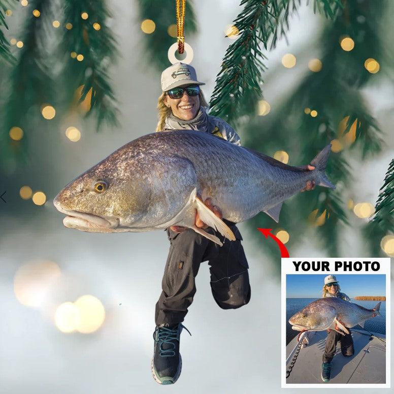 Personalized Fishing Upload Photo Christmas Ornament