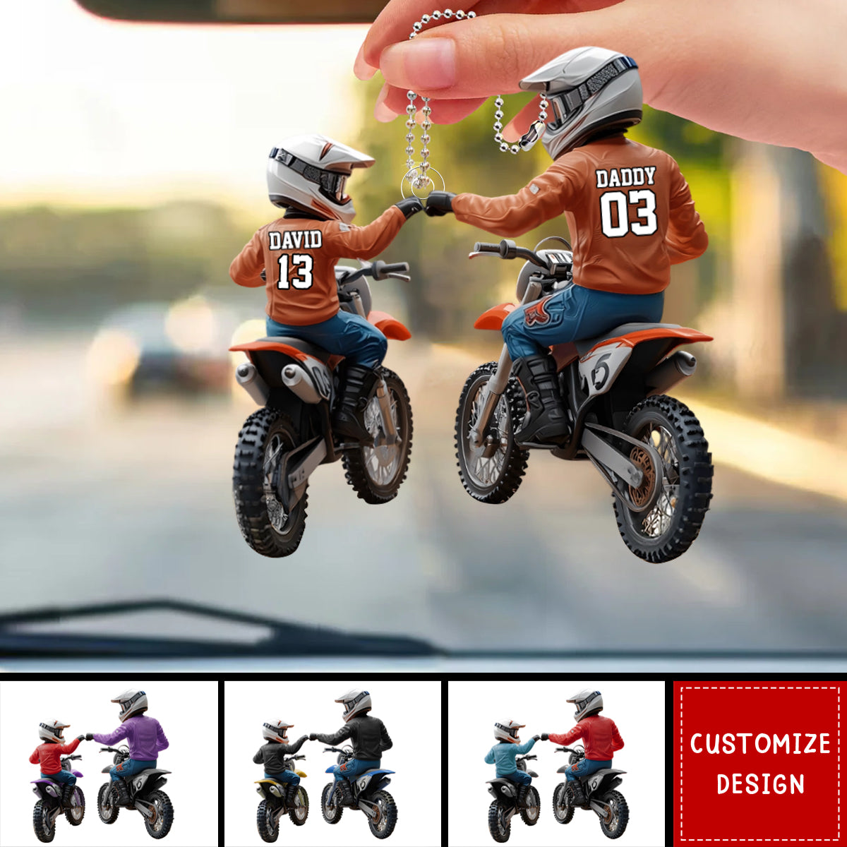 Dirt Bike Dad And Kid - Personalized Dirt Bike Car Ornament