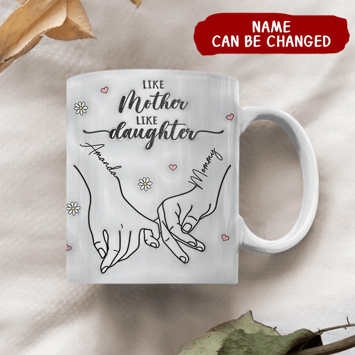 3D Inflated Like Mother Like Daughter Holding Hands Personalized Mug