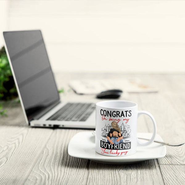 Congrats On Being My Husband/Boyfriend Personalized Mug - Anniversary, Vacation, Funny Gift For Couples, Family
