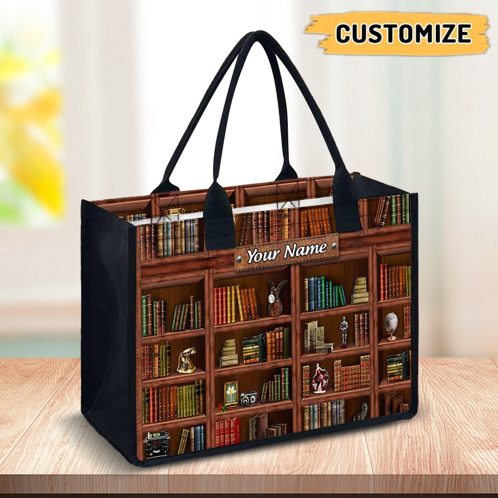 Library Book Shelf Personalized Canvas Tote Bag - laihair