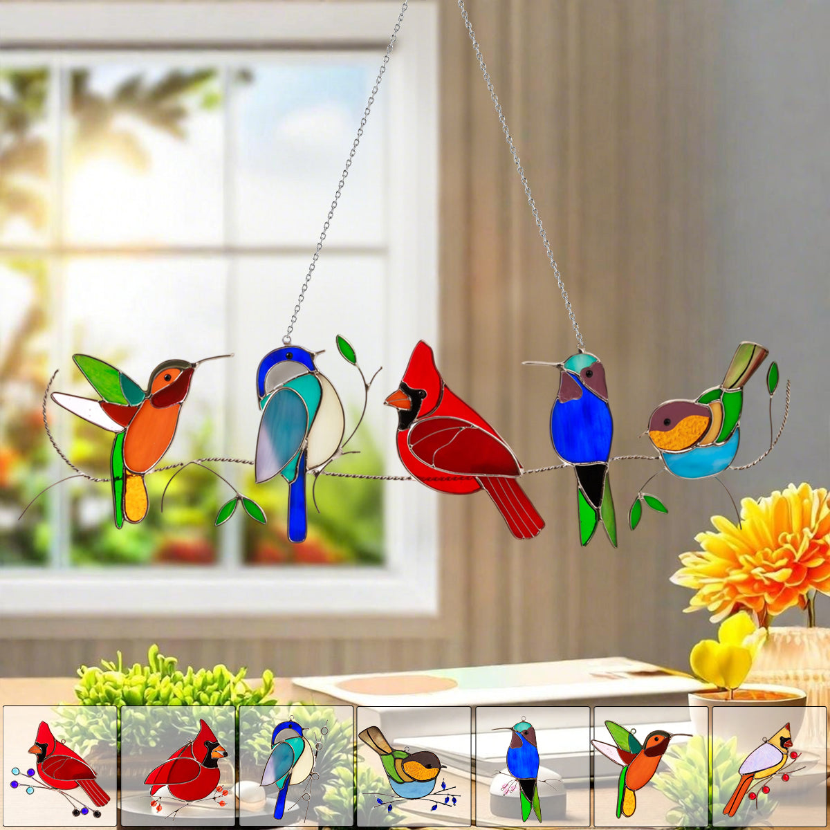 Stained Glass Humming Birds Suncatcher - Gift For Bird Lovers