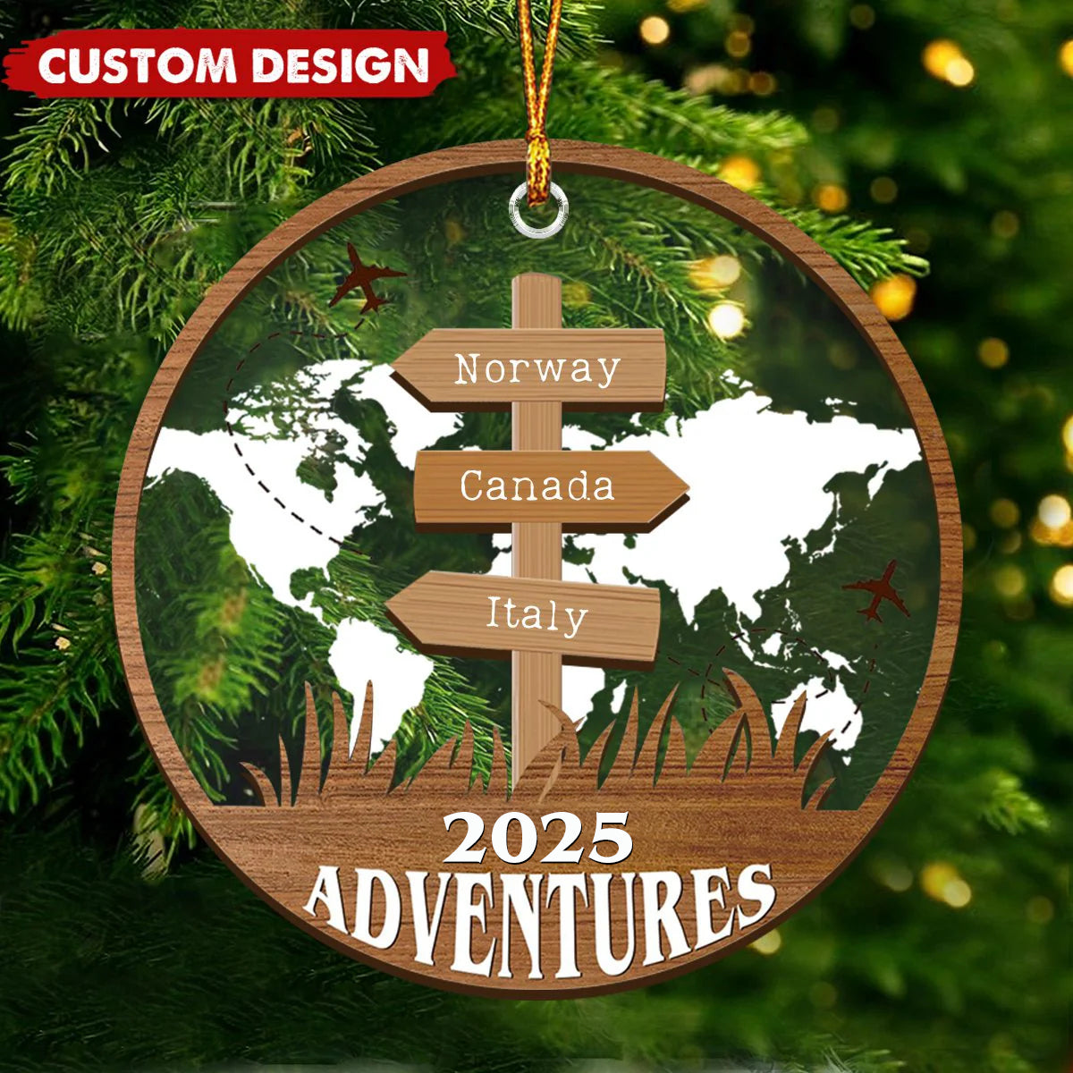 Personalized Travel Adventure Ornament, Custom Traveling Destination - Gift for Travelers - 2025 New Release