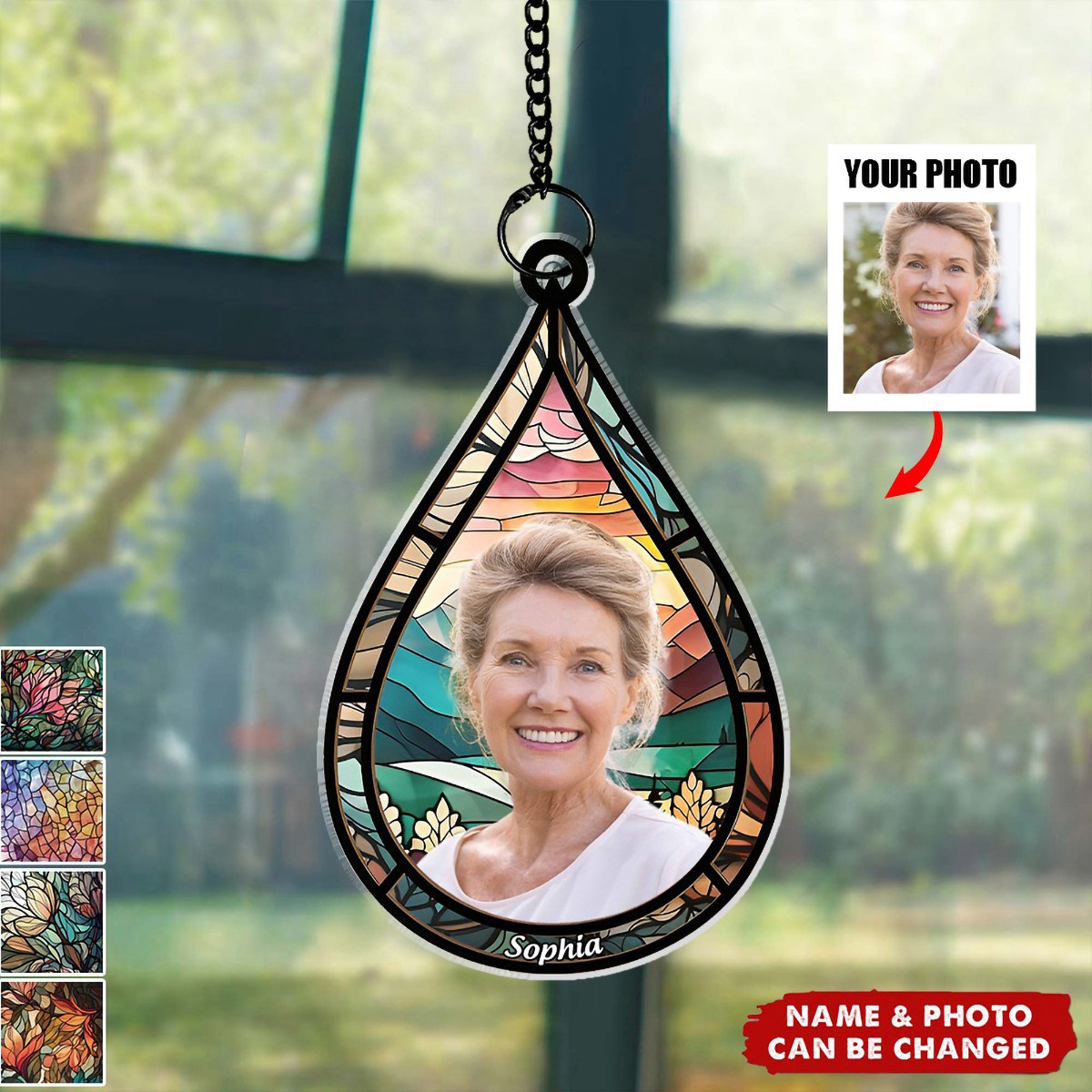 Memorial Family Gift Teardrop - Personalized Window Hanging Suncatcher Photo Ornament