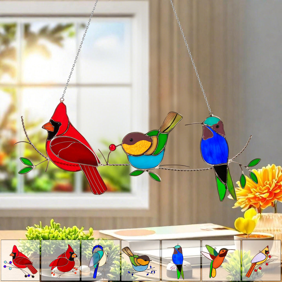 Stained Glass Humming Birds Suncatcher - Gift For Bird Lovers