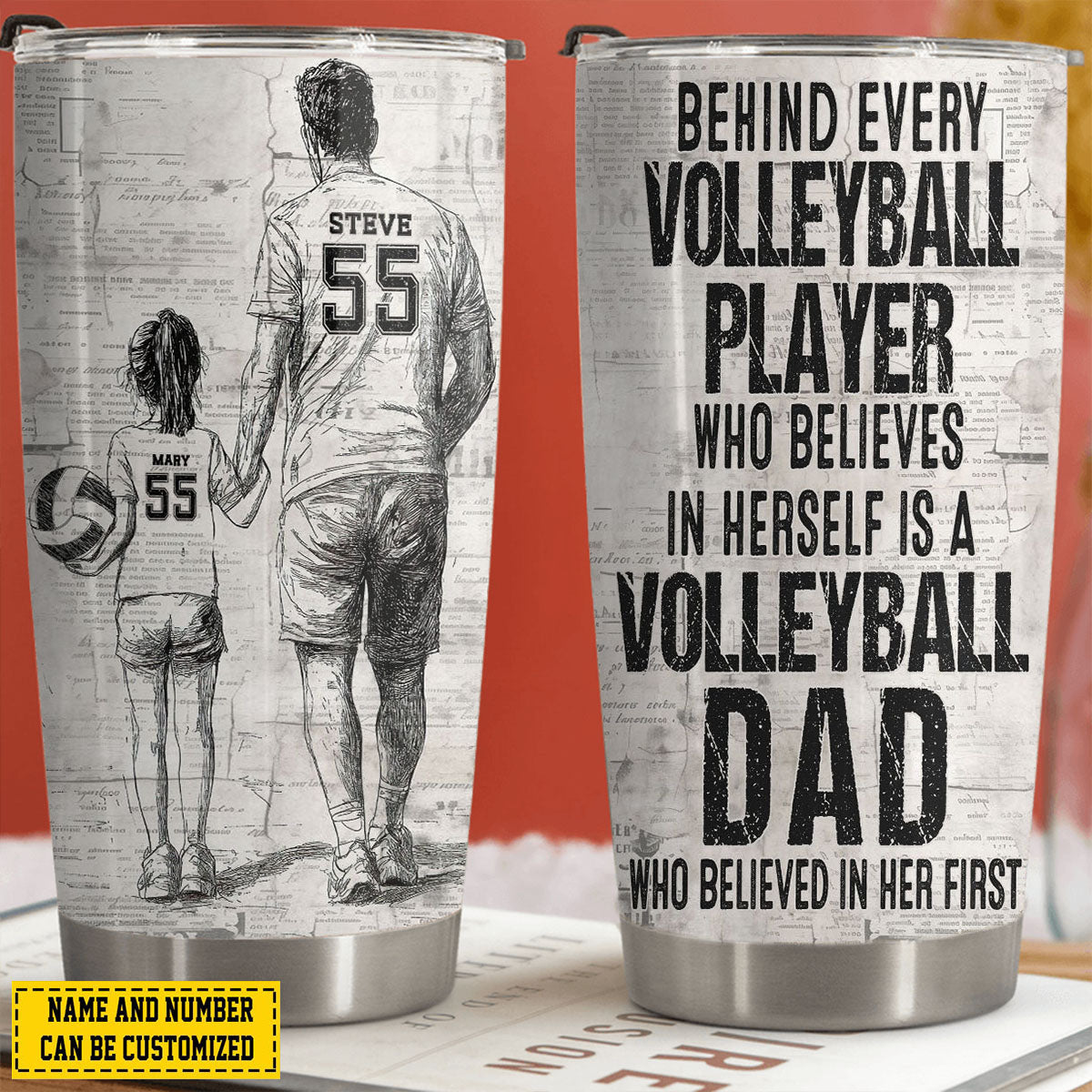 Behind Every Volleyball Player-Personalized Volleyball Dad Daughter Stainless Steel Tumbler-Father's Day Gift For Volleyball Lovers