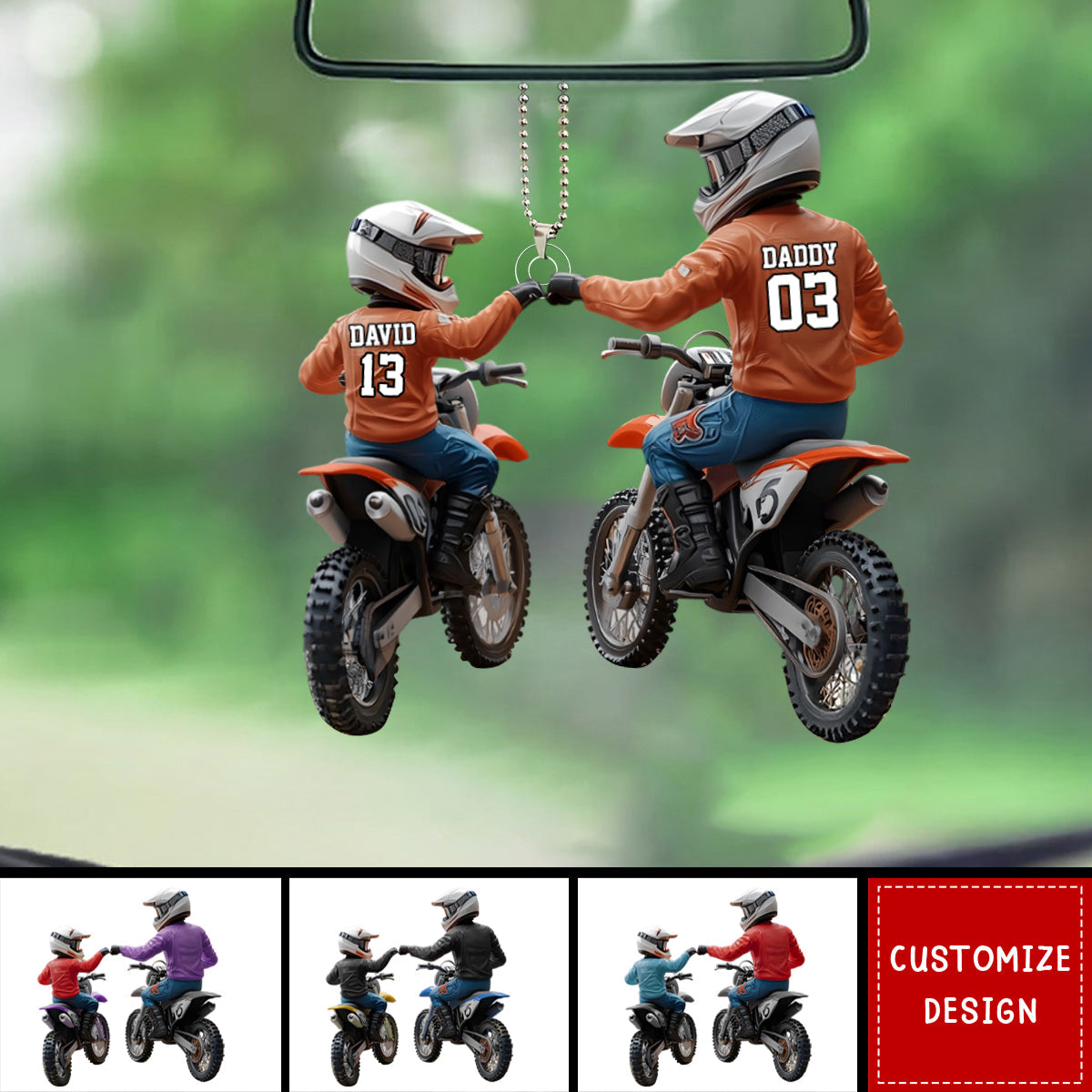 Dirt Bike Dad And Kid - Personalized Dirt Bike Car Ornament
