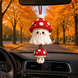 Halloween 2026 Crochet Ghost Car Charm, Handmade Mirror Accessory, Cute Spooky Car Ornament