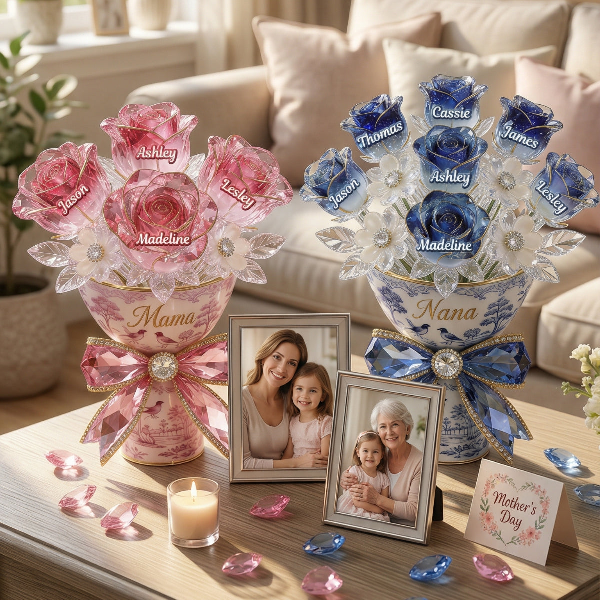 Personalized Flower Bouquet Acrylic Plaque - Gift For Mom/Nana