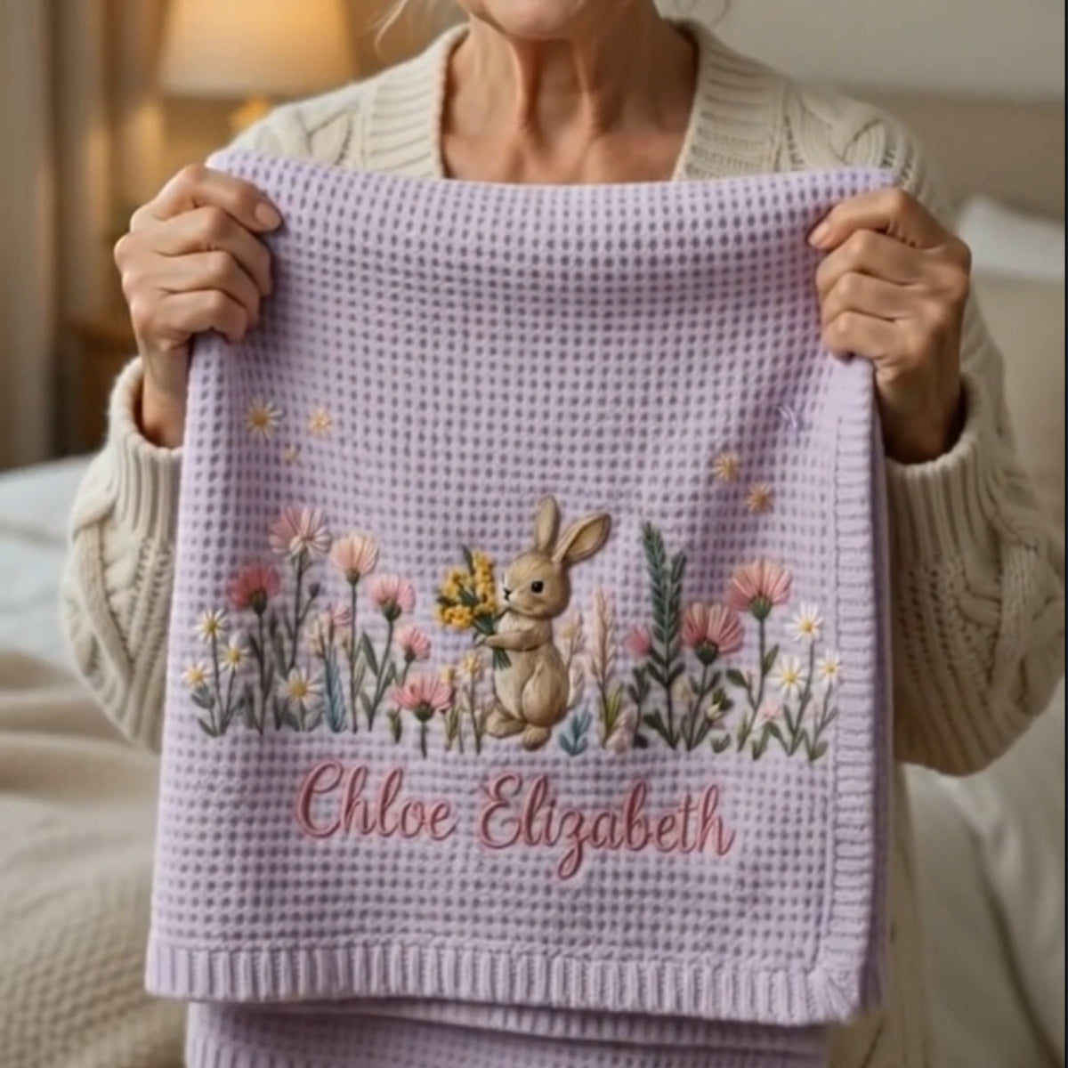 Personalized Bunny Baby Embroidered Blanket,Newborn Gift