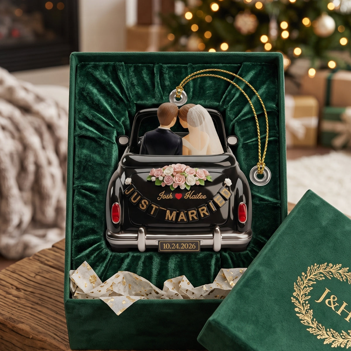 Personalized Just Married Ornament, Couple Newlywed Gift