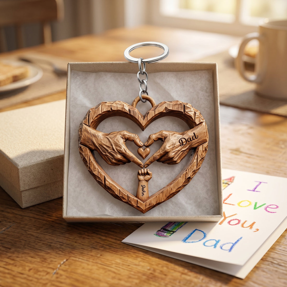 Dad Fist Bump Heart Keychain - Personalized Gifts For Dad