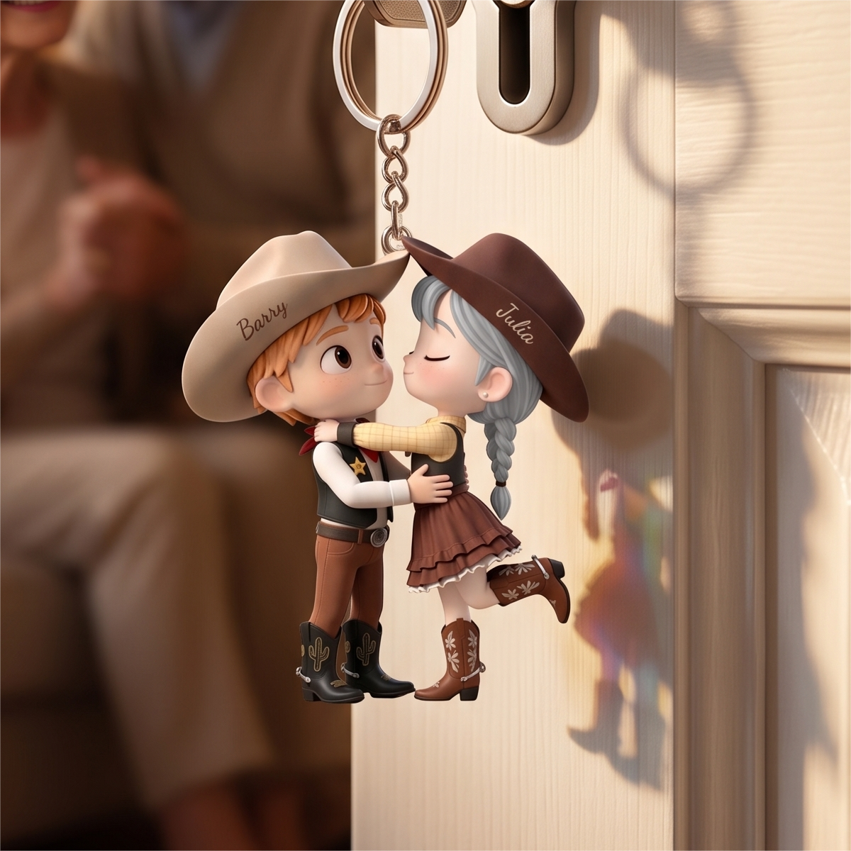 Personalized Cowboy/Cowgirl Couple Keychain, Western Country Lovers Gift