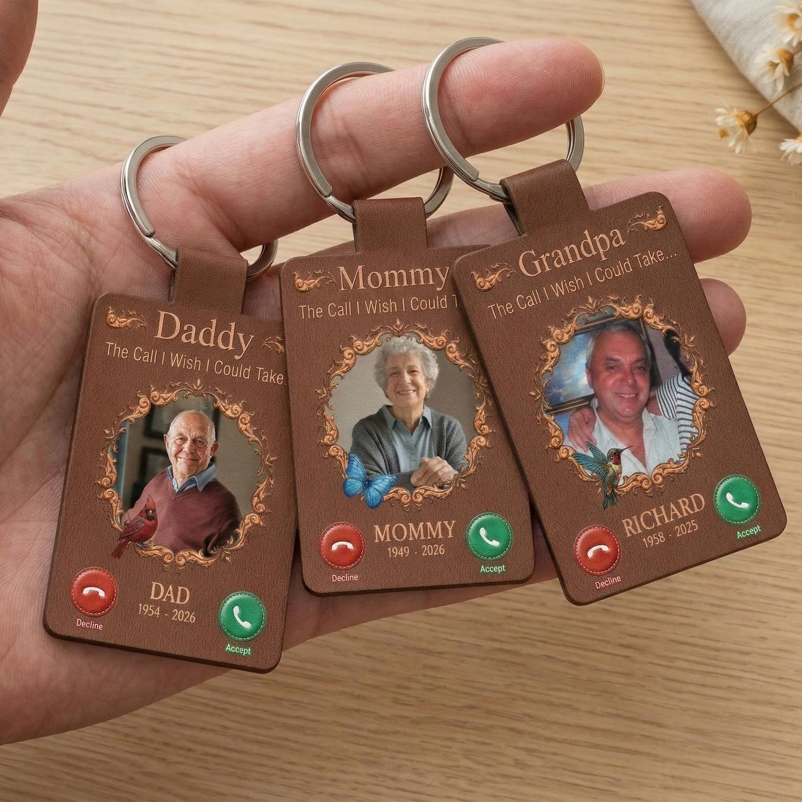 Personalized Photo Memorial Keychain, The Call I Wish I Could Take Leather Keyring, Loss Of Dad/Mom Gift, Family Sympathy Gift