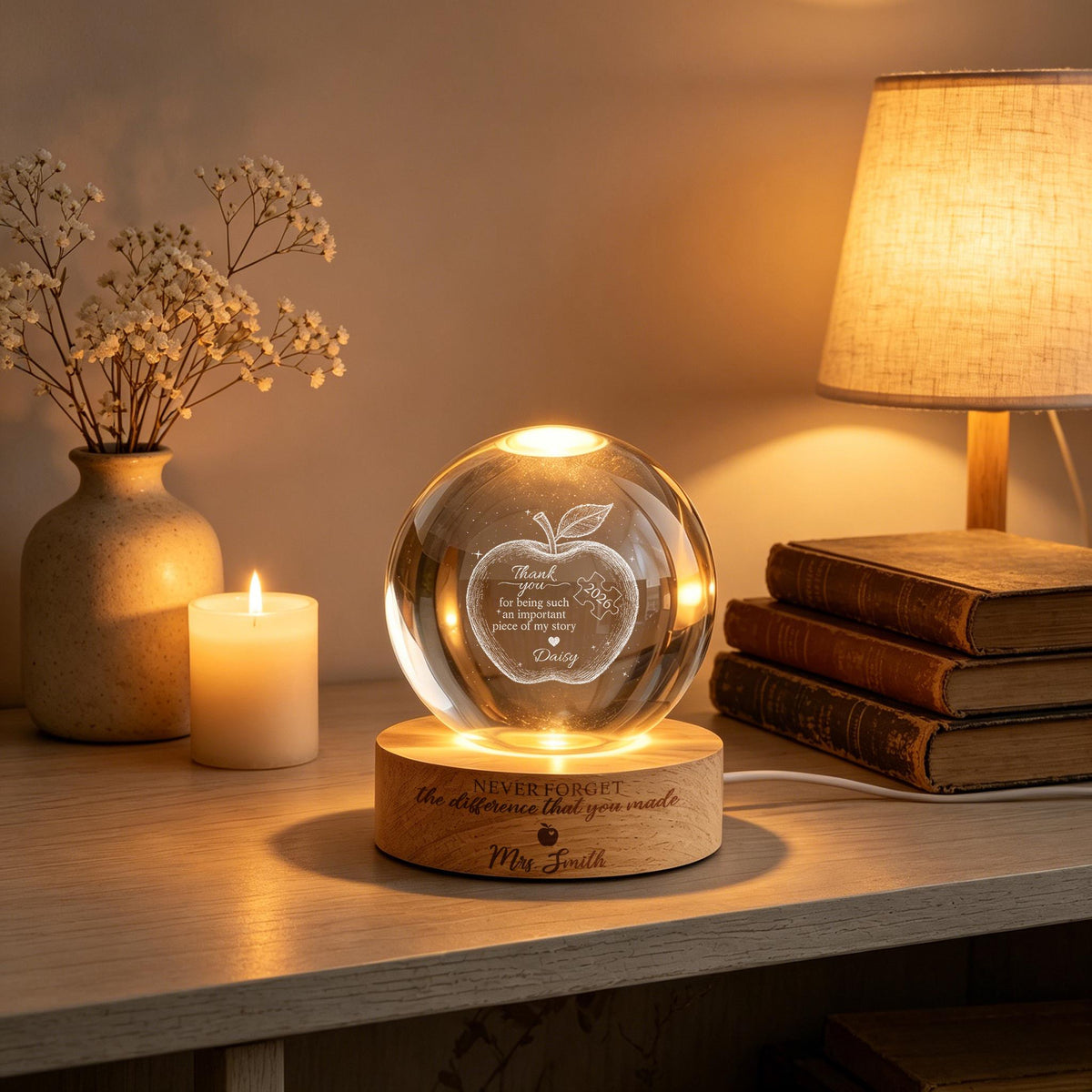 Personalized Teacher Appreciation Crystal Ball Night Light - End of Year Teacher Gift