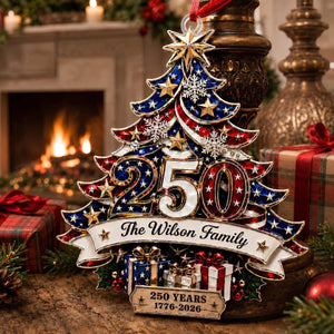 Custom 250th Anniversary Acrylic Ornament, Personalized America Patriotic Family Christmas Tree Decor, 1776-2026 USA Bauble