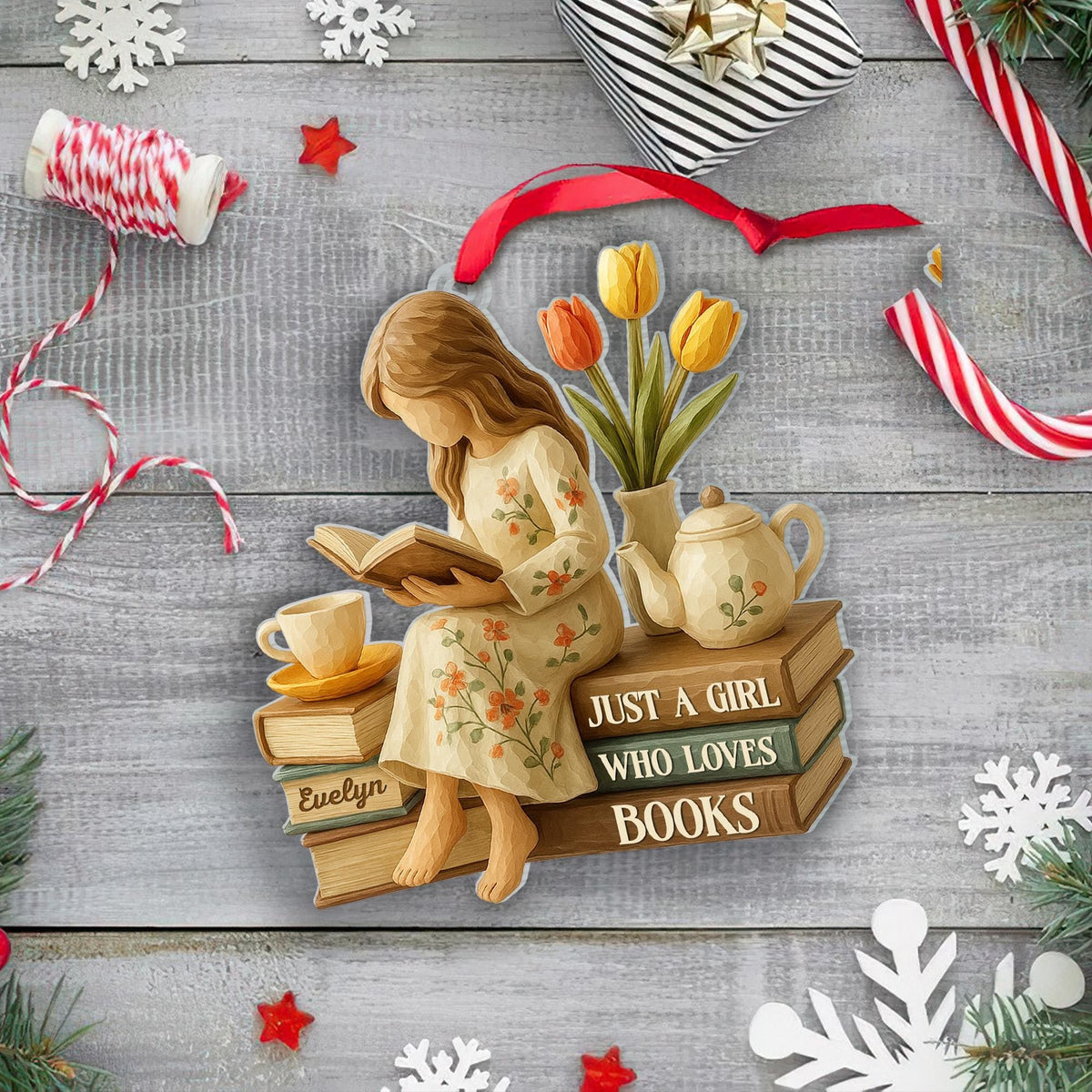 Personalized Just A Girl Who Loves Books Ornament, Reading Gift For Book Lover