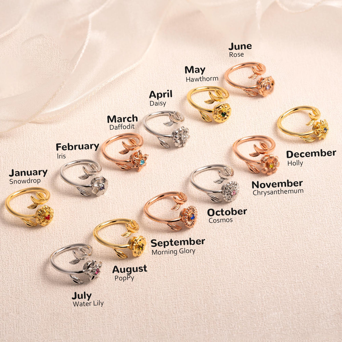 Personalized Birth Flower Fidget Spinner Ring - Mother's Day Gifts