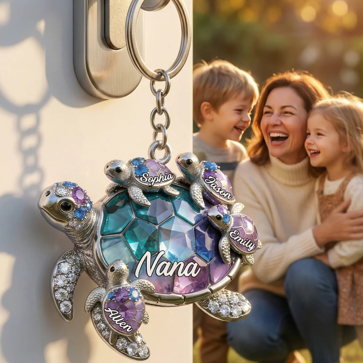 Personalized Grandma-shaped Turtle Keychain - Gift For Mom and Grandma