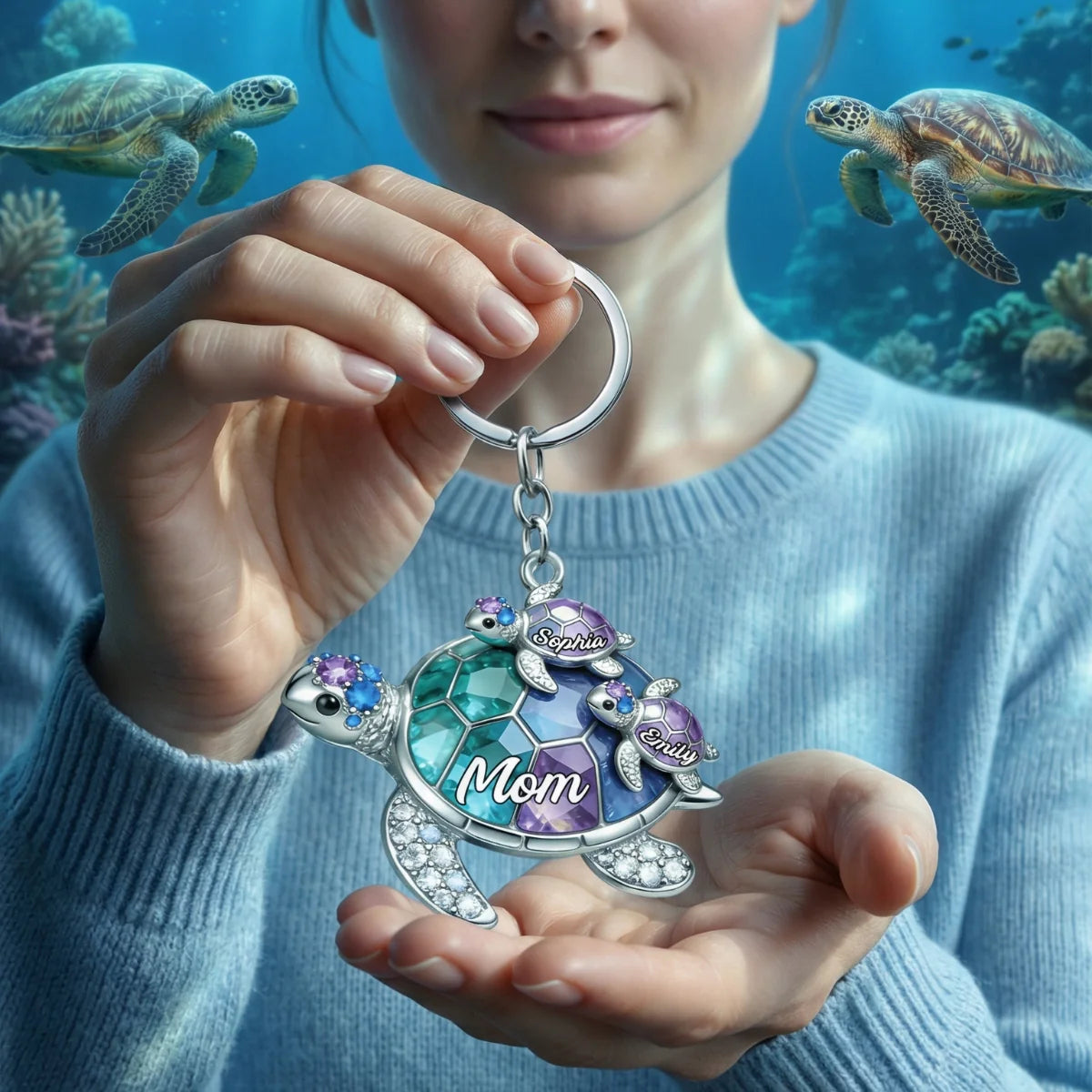 Personalized Grandma-shaped Turtle Keychain - Gift For Mom and Grandma