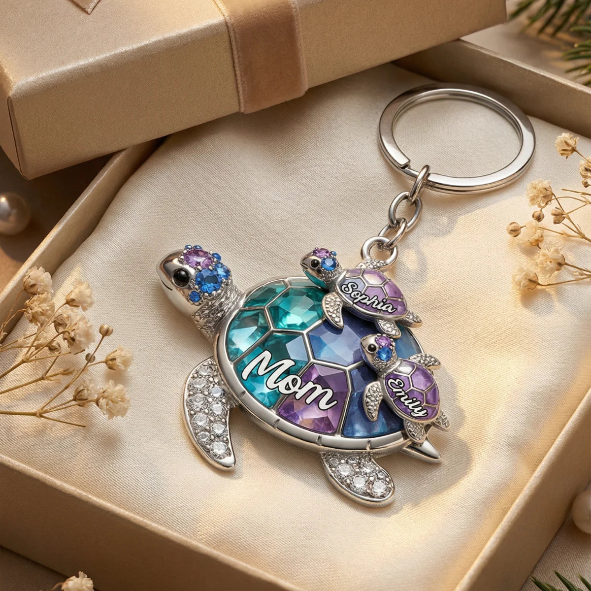 Personalized Grandma-shaped Turtle Keychain - Gift For Mom and Grandma