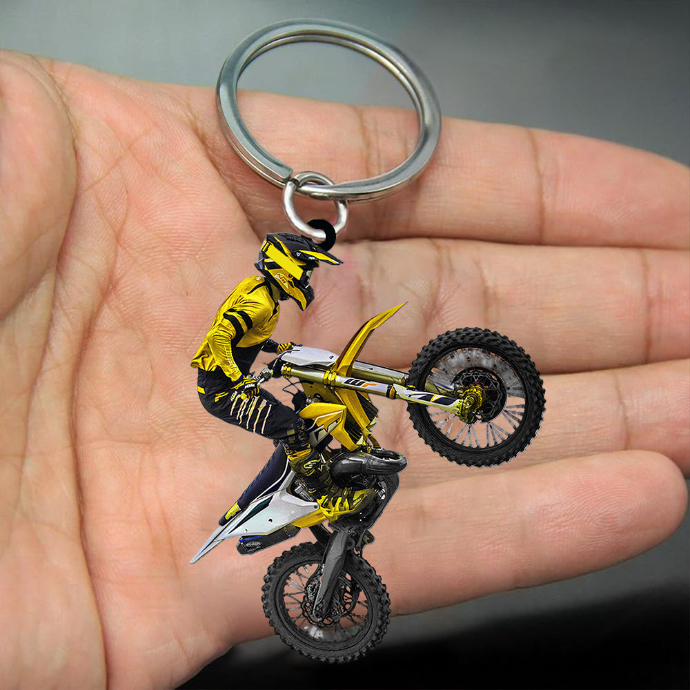 Personalized Motocross Biker Shaped Flat Acrylic Keychain