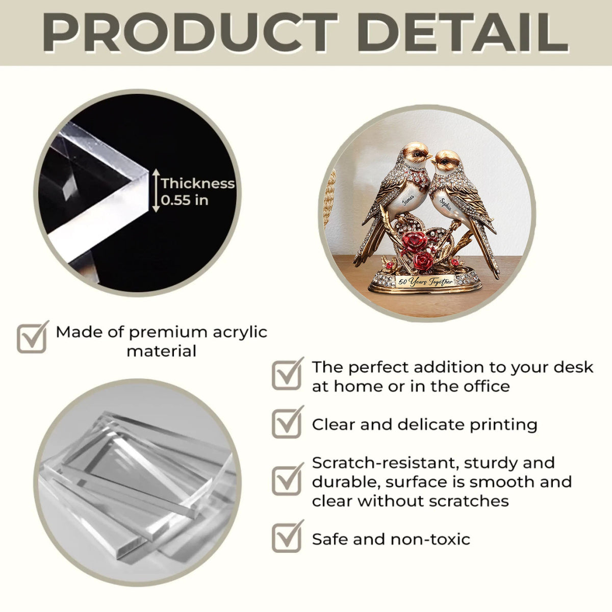 Lovebirds Couple Anniversary 50 Years Together - Personalized Acrylic Plaque