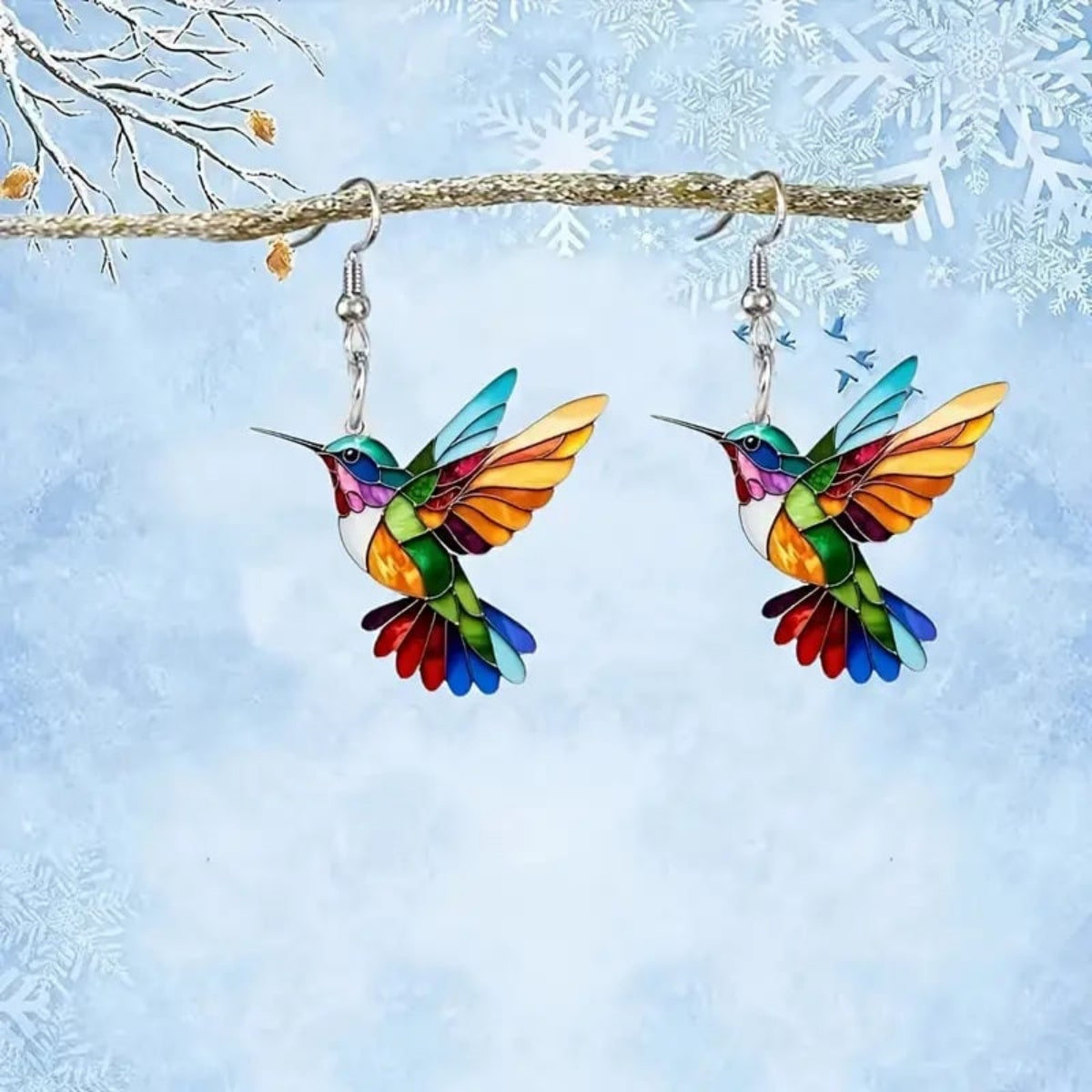 Colorful Hummingbird Necklace & Earrings - Gift Bird Lovers