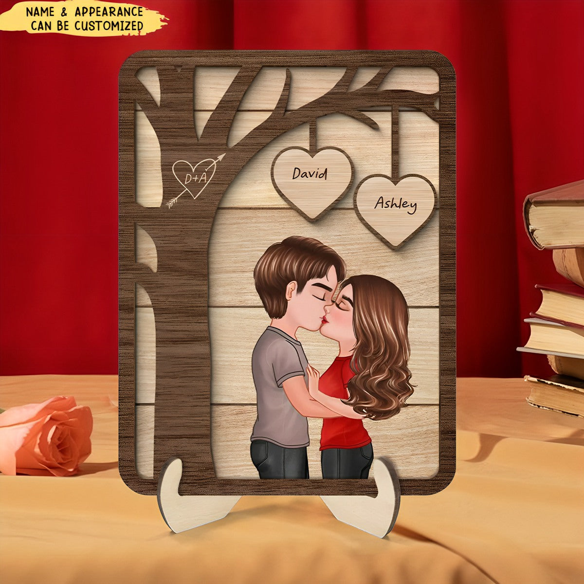 Couple Kissing Under Tree Valentine‘s Gift For Him For Her Personalized 2-Layer Wooden Plaque