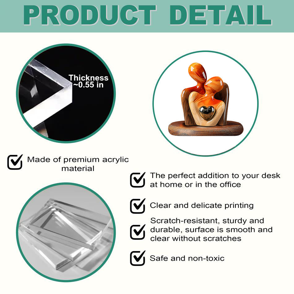 Elegant Couple Statue with Heart Inlay - Personalized Couple Acrylic Plaque