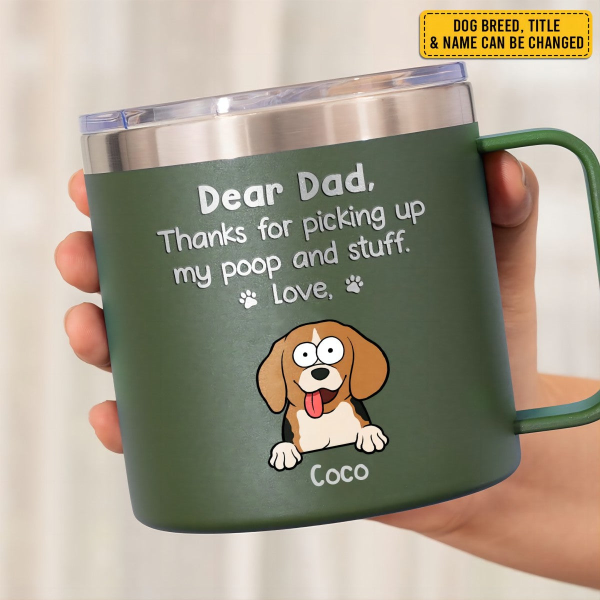 Thanks For Being My Human Servant - Dog Personalized 14oz Stainless Steel Tumbler With Handle - Gift For Pet Owners, Pet Lovers