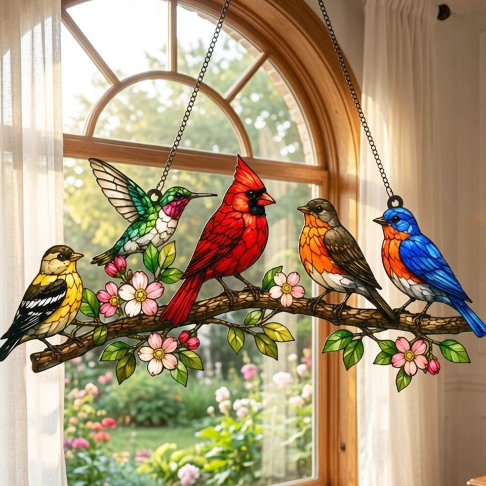 Birds Acrylic Suncatcher, Colorful Art Window Hanging, Boho Home Decor, Gift